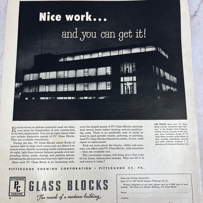 Pittsburgh Corning Glass Blocks 1951 Magazine Ad FL6-10