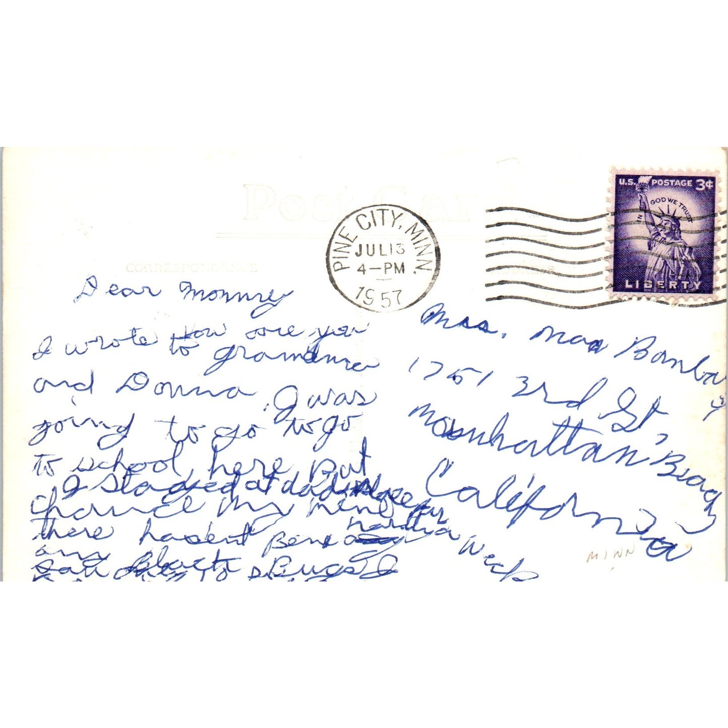 1957 Public School Building in Pine City Minnesota Vintage Postcard PD10