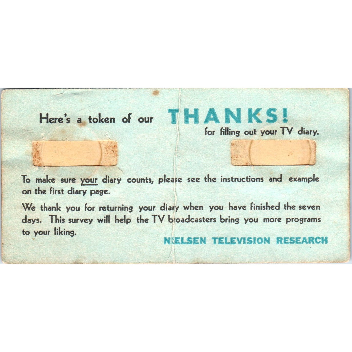 Vintage Nielsen Television Research Survey Thank You Card AF1-RR1