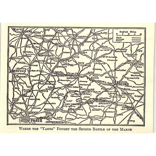 Map of Where The Yanks Fought the 2nd Battle of the Marne 1919 WWI Print AF9-M2