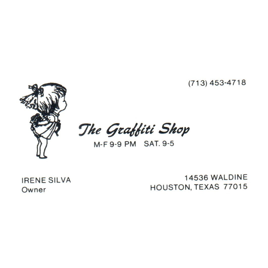 The Graffiti Shop Irene Silva Houston Texas Vintage Business Card SF3-B1