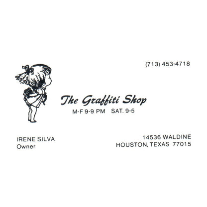 The Graffiti Shop Irene Silva Houston Texas Vintage Business Card SF3-B1