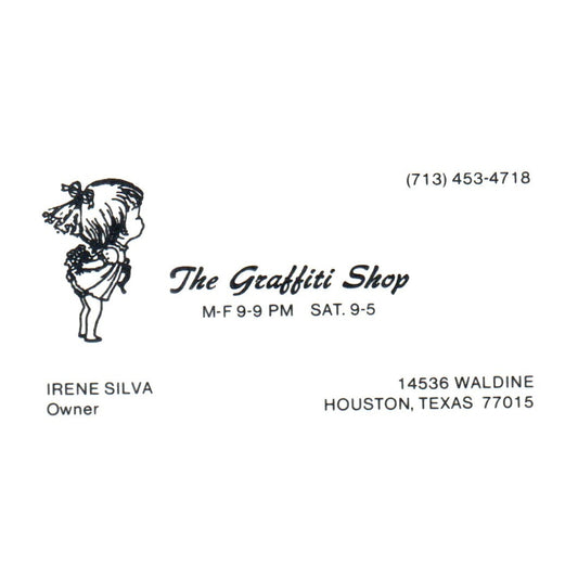 The Graffiti Shop Irene Silva Houston Texas Vintage Business Card SF3-B1