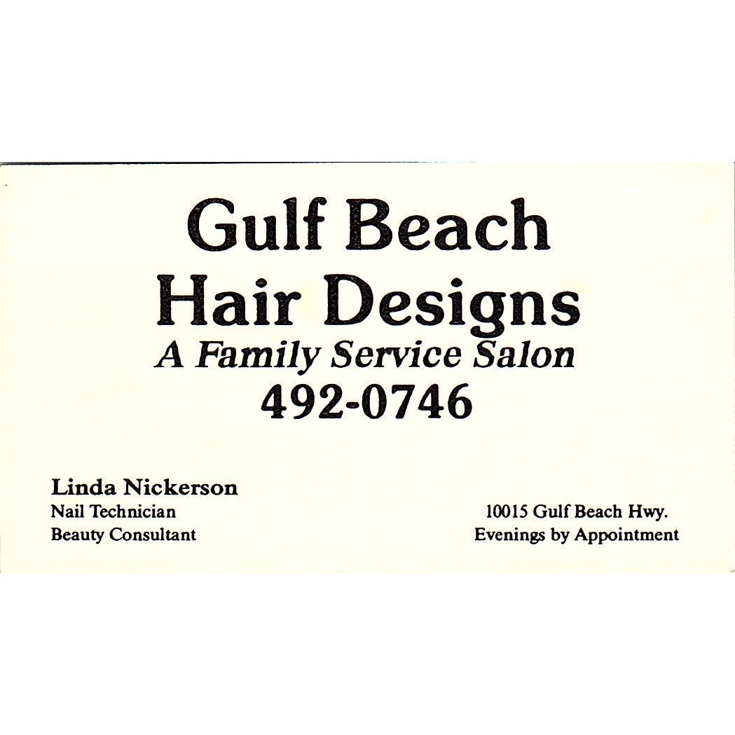 Gulf Beach Hair Designs Linda Nickerson Vintage Business Card SD9-B8