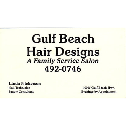 Gulf Beach Hair Designs Linda Nickerson Vintage Business Card SD9-B8