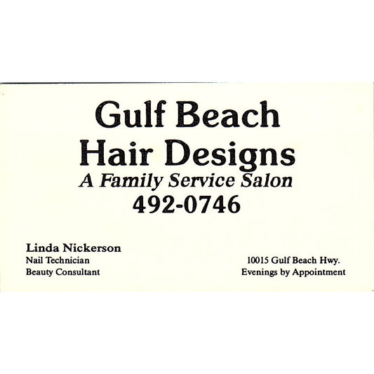 Gulf Beach Hair Designs Linda Nickerson Vintage Business Card SD9-B8