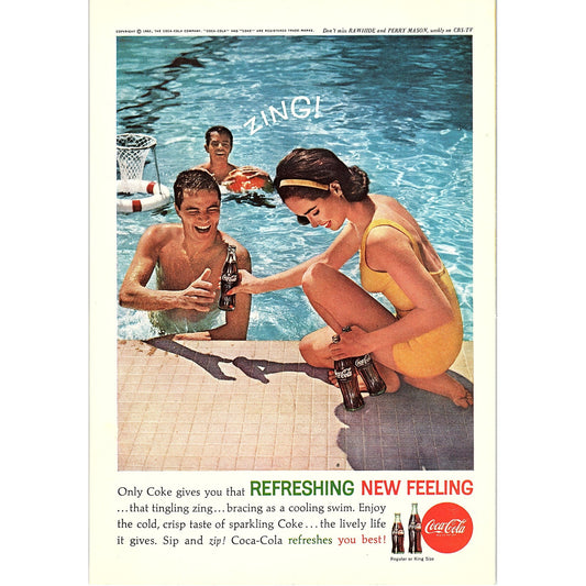 Teenagers Enjoying Coke Swimming At the Pool 1962 Coca-Cola Coke Ad 6.75x10 V18