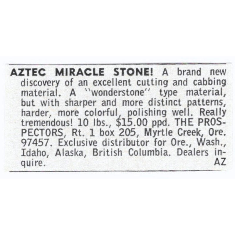 The Prospectors Aztec Miracle Stone Myrtle Creek OR 1964 Magazine Ad AB6-LJS4