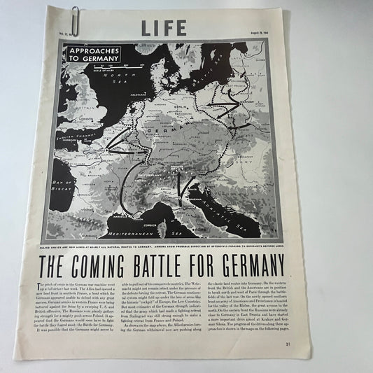 1944 The Coming Battle for Germany 4 Pages 1940s WWII Era Article V29-5