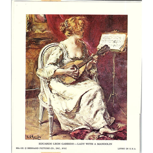 Eduardo Leon Garrido - Lady With a Mandolin Lithograph Vintage Art Print 4x5 V12