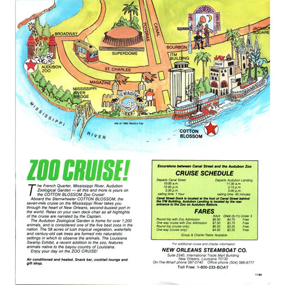 Vintage New Orleans River Cruise to Audubon Zoo Cotton Blossom Brochure TF4-B1