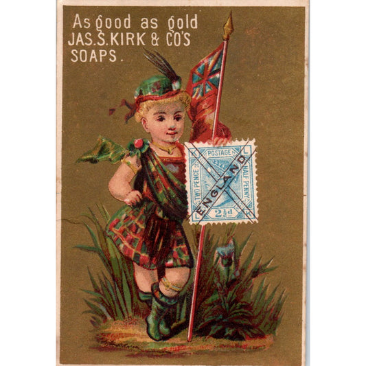 Jas. S. Kirk & Co Soap Scottish Boy in Kilt c1880 Victorian Trade Card AF1-AP8