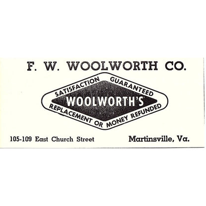 F.W. Woolworth Co Church Street Martinsville VA 1960s Ad AG2-M4