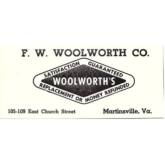 F.W. Woolworth Co Church Street Martinsville VA 1960s Ad AG2-M4