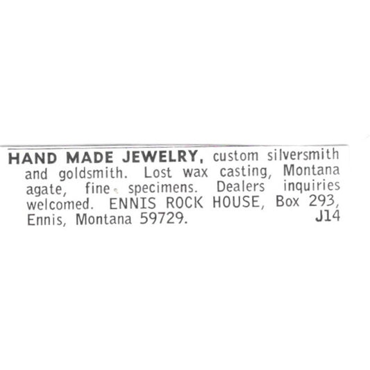 Ennis Rock House Hand Made Jewelry Ennis Montana 1972 Ad AF8-S23