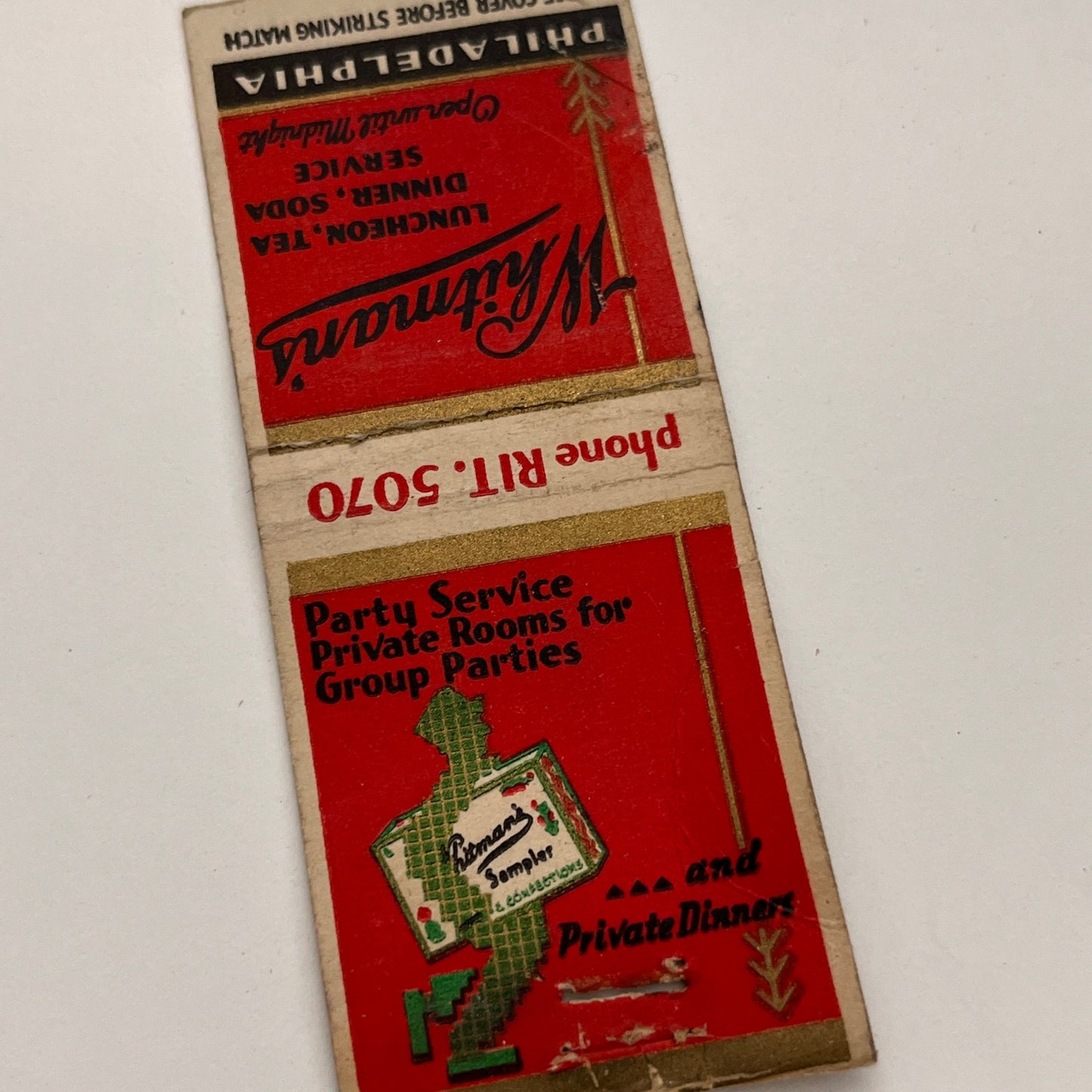 Whitman's Restaurant Philadelphia PA Vintage Matchbook TB6-MB2-15