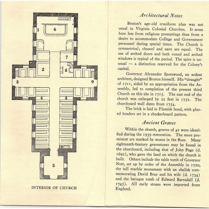Bruton Parish Church Williamsburg VA Vintage Travel Brochure TH2-TB5