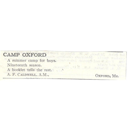 Camp Oxford A.F Caldwell Oxford ME c1918 Original Magazine Advertisement AE5-SA4