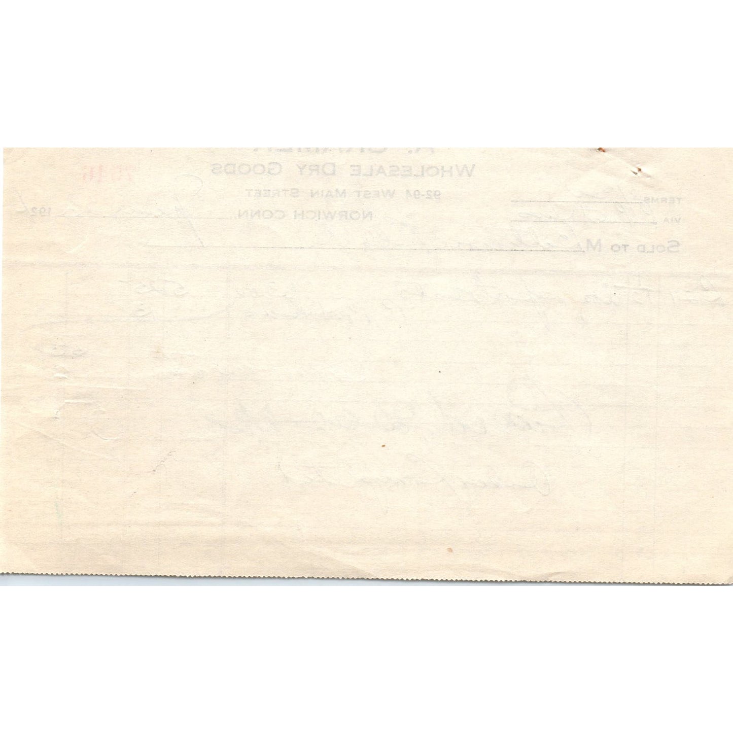 A. Cramer Dry Goods Norwich CT 1924 Original Billhead Letterhead Receipt D8