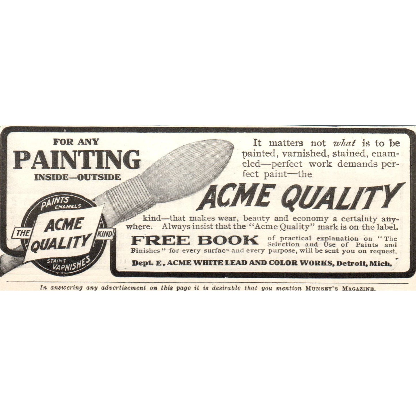 Acme White Lead and Color Works Paint Detroit MI c1905 Advertisement AE7-A3