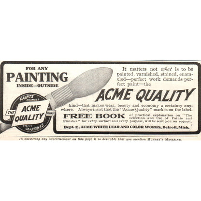 Acme White Lead and Color Works Paint Detroit MI c1905 Advertisement AE7-A3