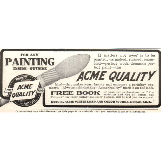 Acme White Lead and Color Works Paint Detroit MI c1905 Advertisement AE7-A3