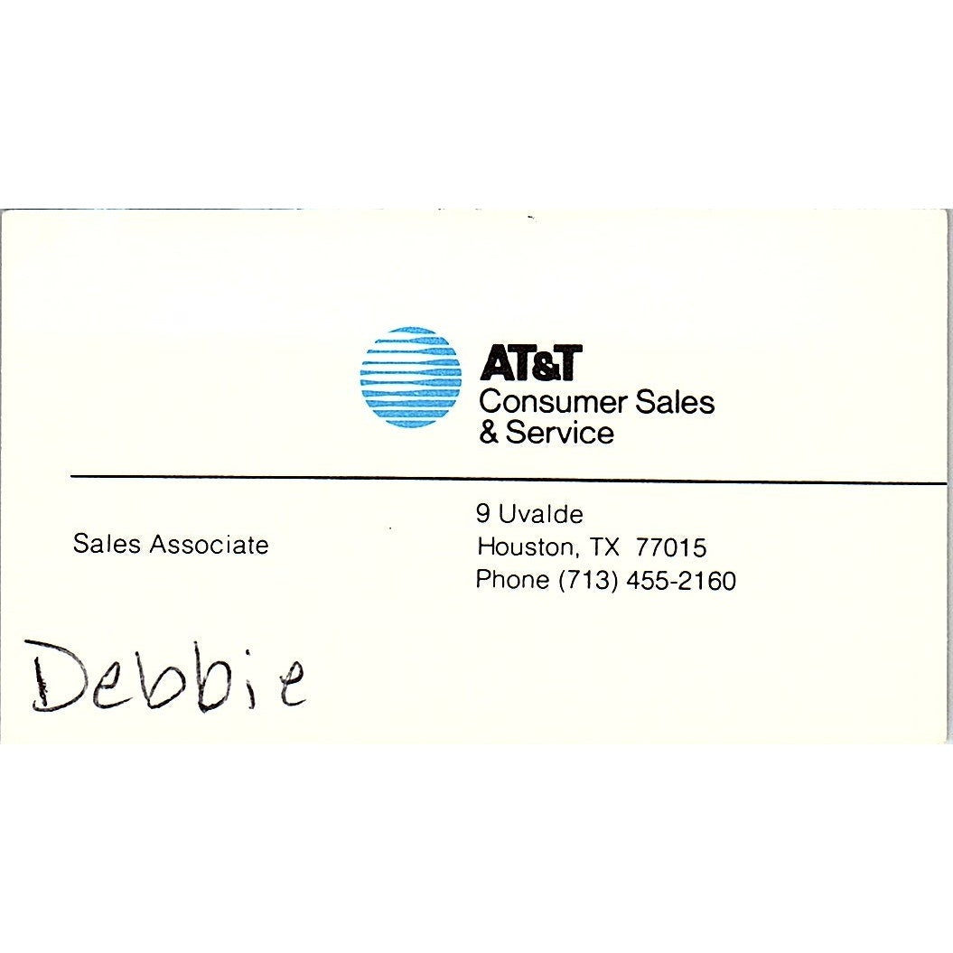 Debbie Sales Associate AT&T Houston TX Vintage Business Card SE3-B16