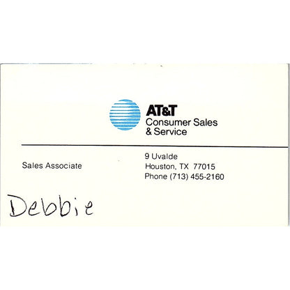 Debbie Sales Associate AT&T Houston TX Vintage Business Card SE3-B16