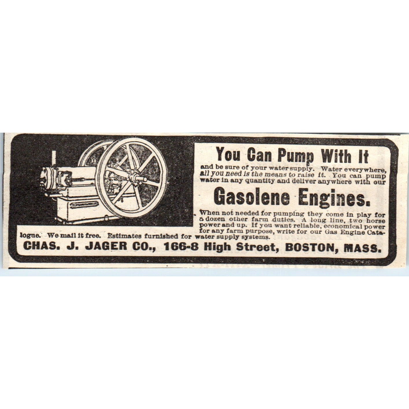 Gasoline Engines Chas. J. Jager Co Boston MA 1905 Magazine Ad AF1-NH1
