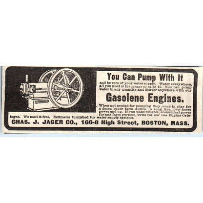 Gasoline Engines Chas. J. Jager Co Boston MA 1905 Magazine Ad AF1-NH1