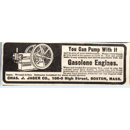 Gasoline Engines Chas. J. Jager Co Boston MA 1905 Magazine Ad AF1-NH1