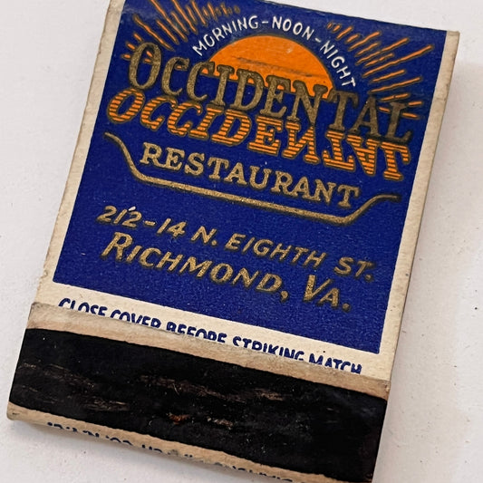 Occidental Restaurant Richmond VA Vintage Matchbook Cover TB8-MB3-1
