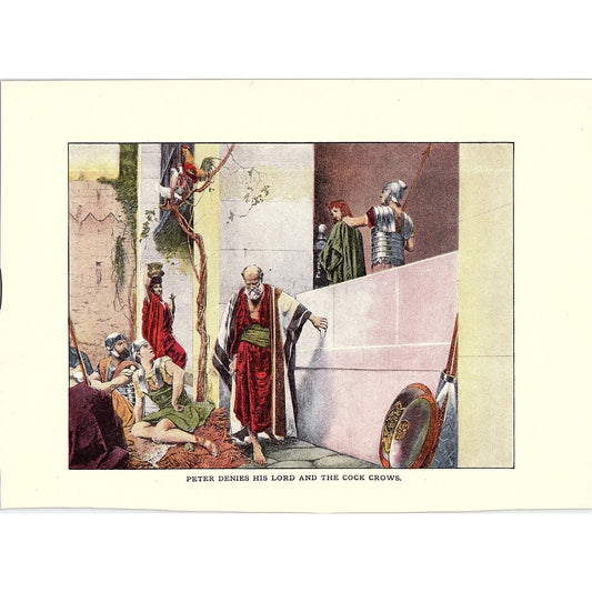 Peter Denies His Lord and the Rooster Crows Vintage Art Print 6x8 V12