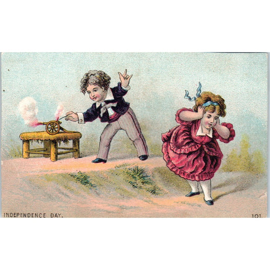 George Keyes Son & Co Fancy Goods Boy With Tiny Cannon c1880 Trade Card AB6-1