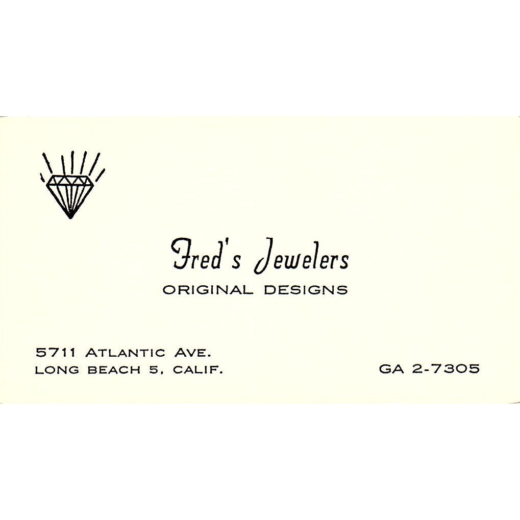 Fred's Jewelers Original Design Long Beach CA, Vintage Business Card SF3-B9