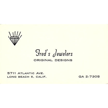 Fred's Jewelers Original Design Long Beach CA, Vintage Business Card SF3-B9