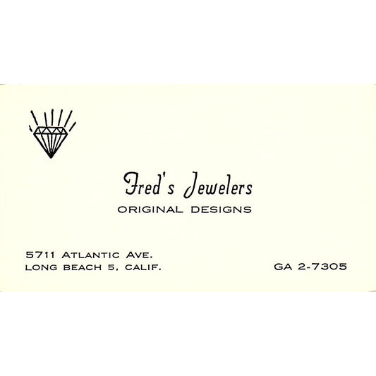 Fred's Jewelers Original Design Long Beach CA, Vintage Business Card SF3-B9