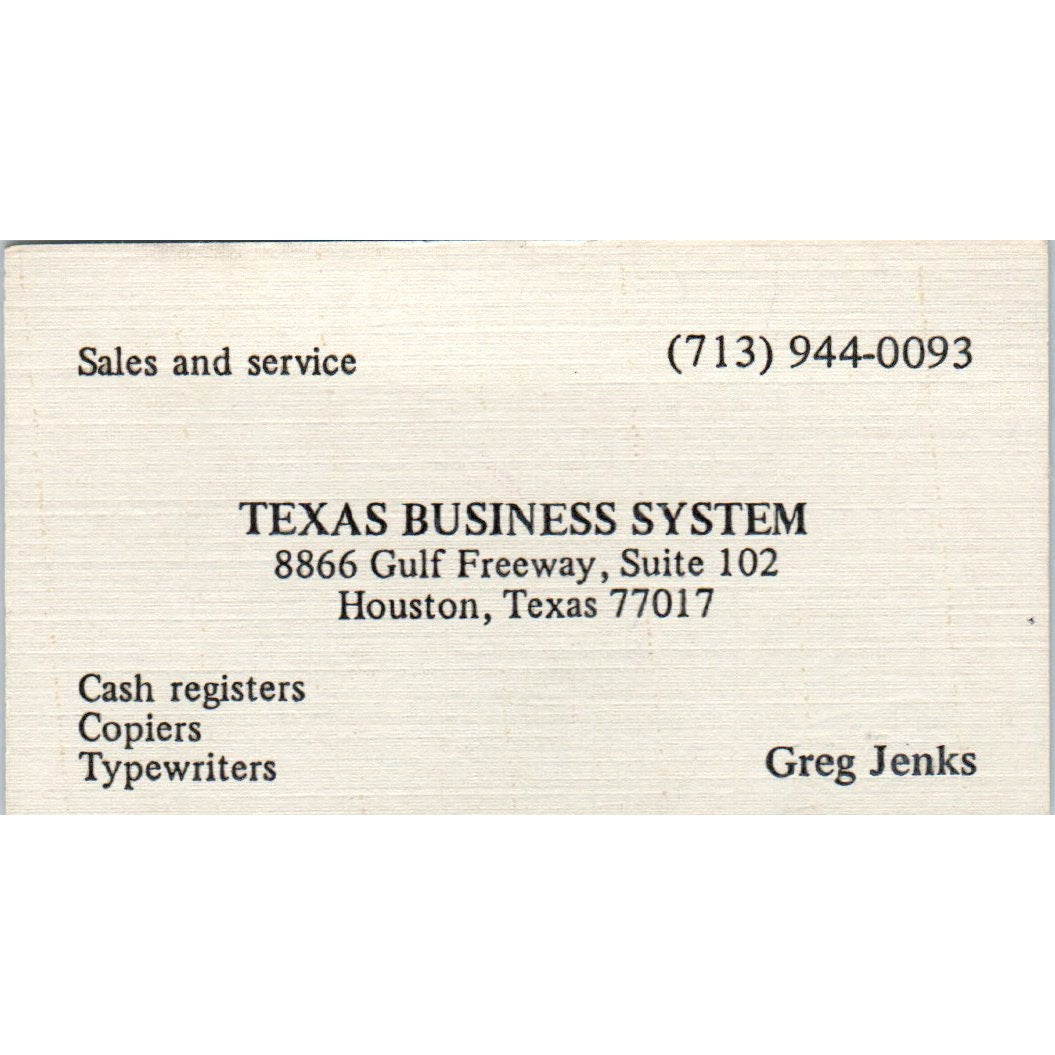 Greg Jenks Texas Business System Houston Vintage Business Card SE3-B3