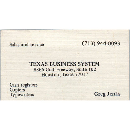 Greg Jenks Texas Business System Houston Vintage Business Card SE3-B3
