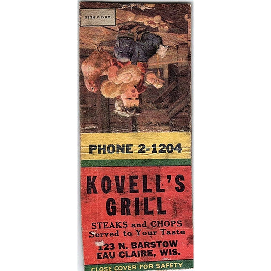 Kovell's Grill Steaks & Chops Eau Claire WI Vintage Matchbook Cover SF3-Y8