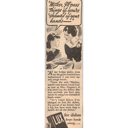 Lux Dish Soap 2x6" 1935 Minneapolis Journal Advertisement AE7-H1