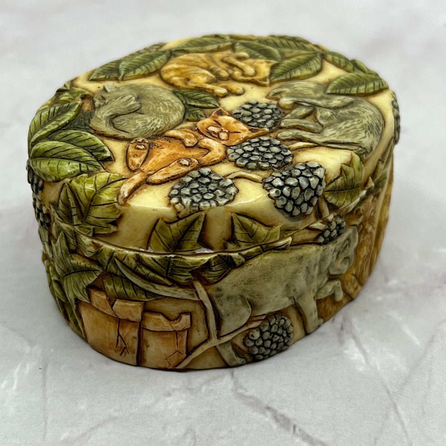 Vintage Harmony Kingdom Jardinia Kitten Capers Cat Trinket Box w/ Lid SC1