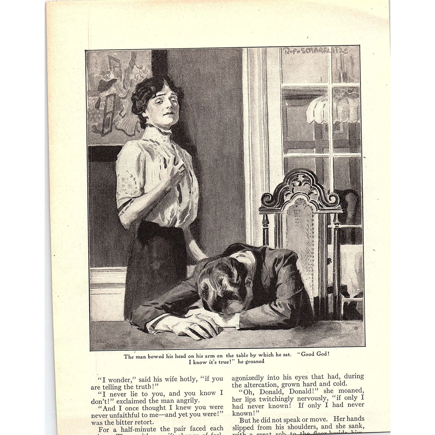 Man with Fainting Lady - R.F. Schabelitz Vintage Art Print 6x9 V12