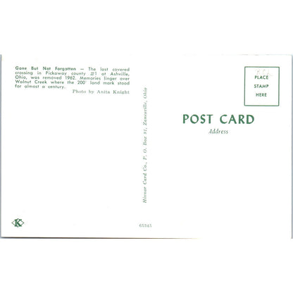 Pickaway County Walnut Creek Ashville Ohio Covered Bridge Postcard PB10