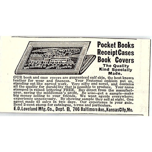 E.O. Loveland Mfg Co Kansas City MO Pooket Books 1914 Original Ad AF3-Q4