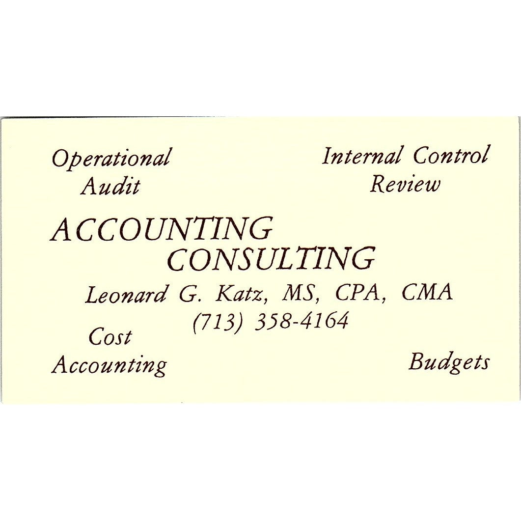 Leonard G Katz Accounting CPA Houston TX Vintage Business Card SD9-B1
