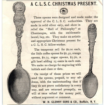 C.L.S.C. Silverware W.H. Glenny Sons & Co Buffalo NY c1890 Victorian Ad D11