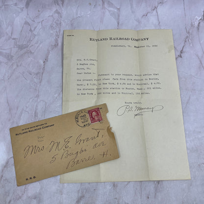 1922 Rutland Railroad Company Middlebury VT Envelope, Letterhead TH2-Y1