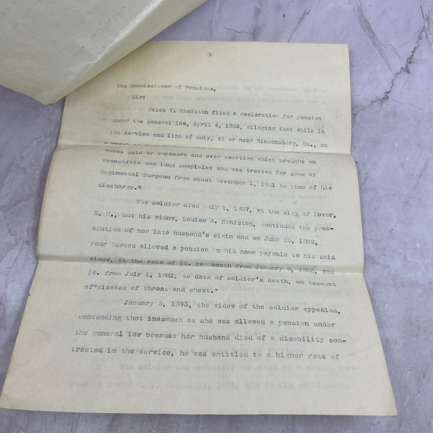 1894 Department of The Interior Washington Case File Louisa A. Keniston TH2-Y1