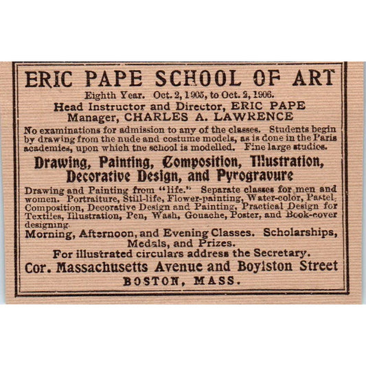 1905-06 Eric Pape School of Art Boston MA Victorian Ad AE9-MA12